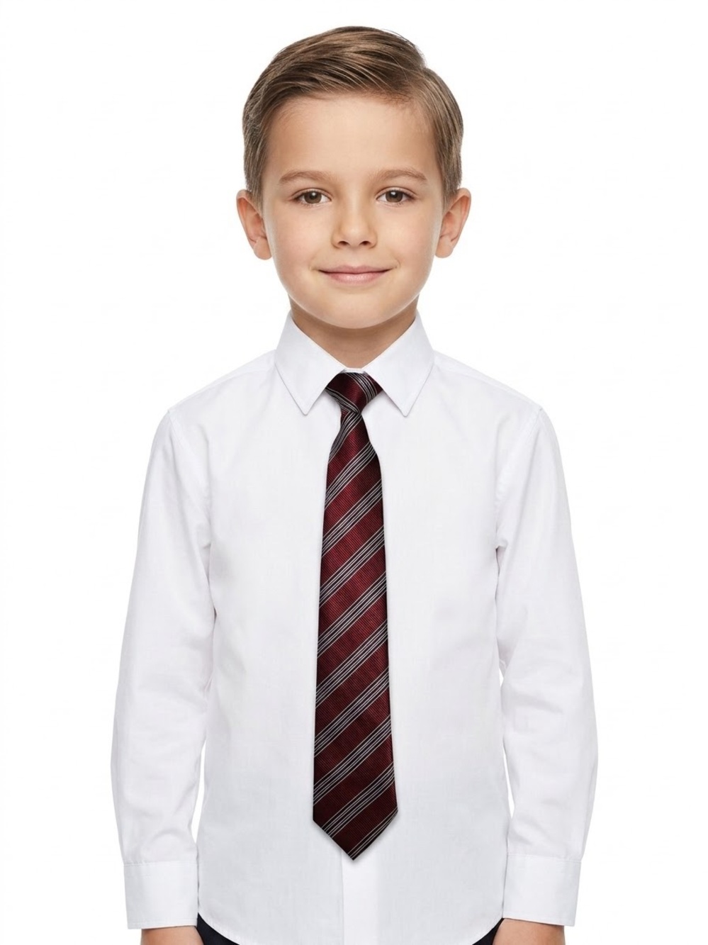 George Boys Red Burgundy Striped Clip On Tie Pre-Tied Formal Necktie 15"